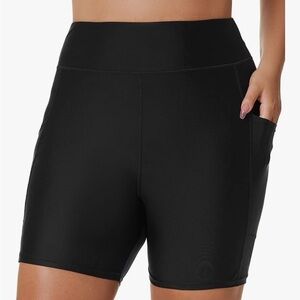 3X, 6” Black Swim Short with Built-in Swim Brief and Side Pockets